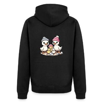 Canards famille père maman trois enfants chapeau - Veste à capuche bio Premium Unisexe - noir - Dos - Nico (187cm)
