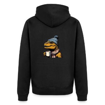 T-Rex Dino Dinosaur Beanie Hat Coffee Tea Rex - Unisex Premium Organic Zip Hoodie - black - Back - Nico (187cm)