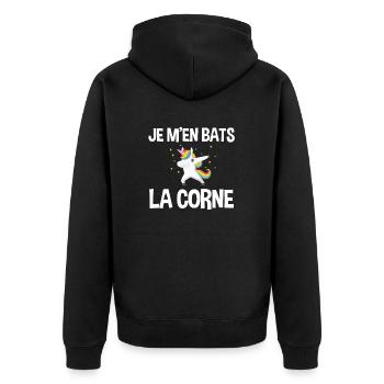 Je m'en bats la corne humour licorne - Veste à capuche bio Premium Unisexe - noir - Dos - Nico (187cm)