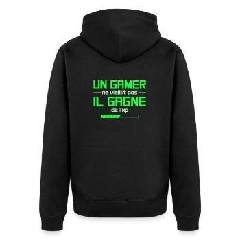 Un gamer ne vieillit pas il gagne de l'xp geek - Veste à capuche bio Premium Unisexe - noir - Dos - Nico (187cm)