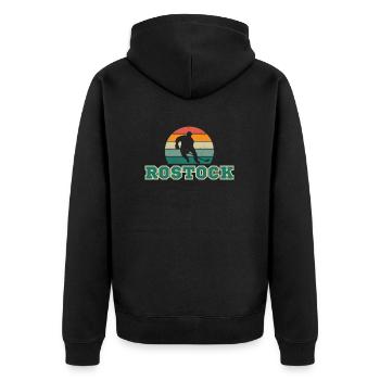 Rostock, meine Stadt! - Unisex Premium Bio Zip Hoodie - Schwarz - Hinten - Nico (187cm)