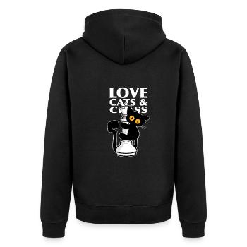 Chat noir mignon, grimpe sur les dames des échecs - Veste à capuche bio Premium Unisexe - noir - Dos - Nico (187cm)