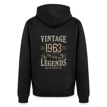 1963 vintage anniversaire born legends 1963 - Veste à capuche bio Premium Unisexe - noir - Dos - Nico (187cm)