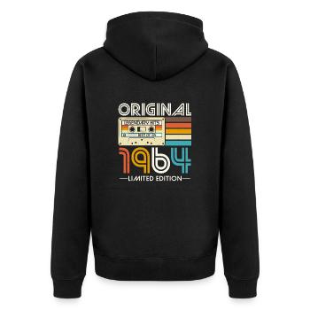 Jahrgang 1964 Vintage Geburtstag Retro Geschenk - Unisex Premium Bio Zip Hoodie - Schwarz - Hinten - Nico (187cm)