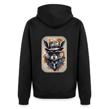 Waschbär Gangster Alte Schule - Unisex Premium Bio Zip Hoodie - Schwarz - Hinten - Nico (187cm)