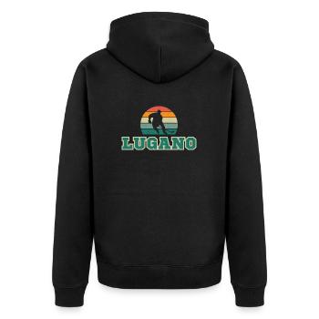 Lugano, meine Stadt! - Unisex Premium Bio Zip Hoodie - Schwarz - Hinten - Nico (187cm)