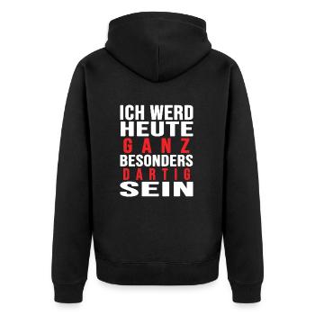 Dart Dartspieler darten Dartscheibe "dartig" - Unisex Premium Bio Zip Hoodie - Schwarz - Hinten - Nico (187cm)