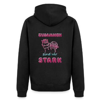Zusammen sind wir stark - Freunde - Unisex Premium Bio Zip Hoodie - Schwarz - Hinten - Nico (187cm)