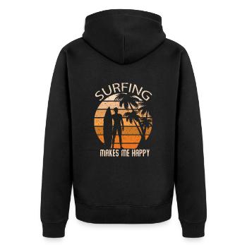 Surfing makes me happy - Unisex Premium Bio Zip Hoodie - Schwarz - Hinten - Nico (187cm)