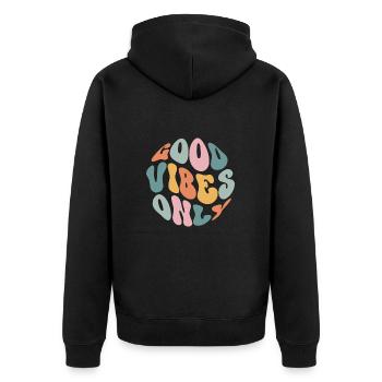 Good Vibes Only - Unisex Premium Bio Zip Hoodie - Schwarz - Hinten - Nico (187cm)