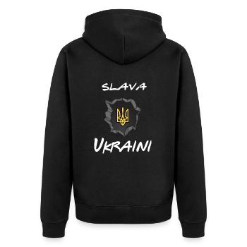 ukraine slava ukraini support ukraine - Unisex Premium Bio Zip Hoodie - Schwarz - Hinten - Nico (187cm)
