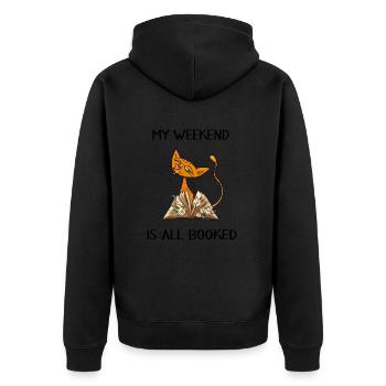 Reading book primer "all booked" Reading hour books - Unisex Premium Organic Zip Hoodie - black - Back - Nico (187cm)