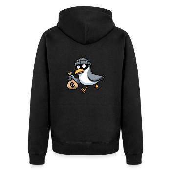 Bank robber thief North Sea gangster seagull money bank - Unisex Premium Organic Zip Hoodie - black - Back - Nico (187cm)
