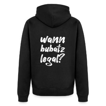 wann bubatz legal, weiß - Unisex Premium Bio Zip Hoodie - Schwarz - Hinten - Nico (187cm)