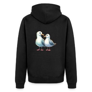 Deux mouettes amoureuses Couple Mouette Côte de la mer du Nord Amour - Veste à capuche bio Premium Unisexe - noir - Dos - Nico (187cm)