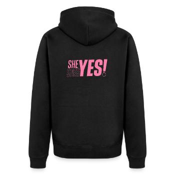 Sie hat Ja gesagt Verlobung Verlobt Verlobter - Unisex Premium Bio Zip Hoodie - Schwarz - Hinten - Nico (187cm)