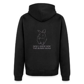 Denglisch Jetzt weiß ich wie der Hase läuft - Unisex Premium Bio Zip Hoodie - Schwarz - Hinten - Nico (187cm)