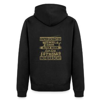 Unterschätze niemals einen ALTEN MANN der Strom - Unisex Premium Bio Zip Hoodie - Schwarz - Hinten - Nico (187cm)