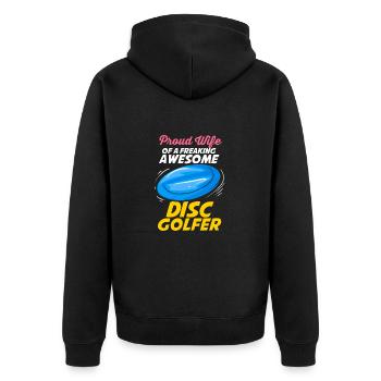 Épouse d’un disc golfeur disc golf - Veste à capuche bio Premium Unisexe - noir - Dos - Nico (187cm)