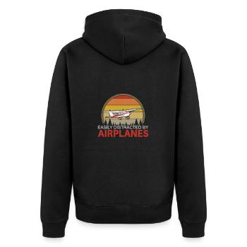 Flugzeuge Pilot Aviation - Unisex Premium Bio Zip Hoodie - Schwarz - Hinten - Nico (187cm)