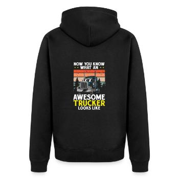 Lastwagen Trucker - Unisex Premium Bio Zip Hoodie - Schwarz - Hinten - Nico (187cm)