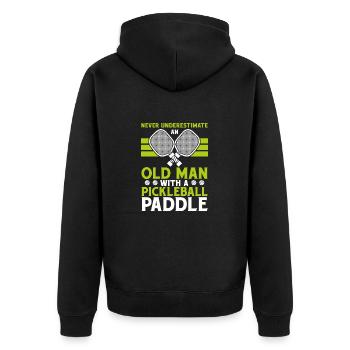 Old Man Pickleball Paddle Gift - Unisex Premium Organic Zip Hoodie - black - Back - Nico (187cm)