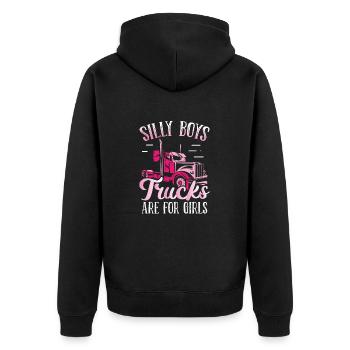Trucker LKW Fahrer - Unisex Premium Bio Zip Hoodie - Schwarz - Hinten - Nico (187cm)