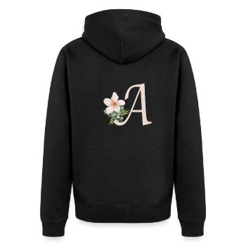 Buchstabe A mit Blume - Unisex Premium Bio Zip Hoodie - Schwarz - Hinten - Nico (187cm)