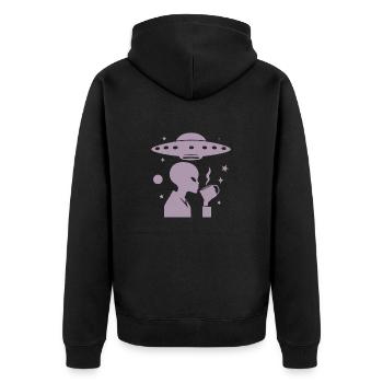 Alien Silhouette with Coffee & UFO - Unisex Premium Organic Zip Hoodie - black - Back - Nico (187cm)