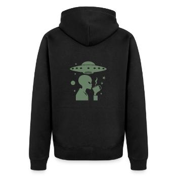 Alien Silhouette with Coffee & UFO - Unisex Premium Organic Zip Hoodie - black - Back - Nico (187cm)
