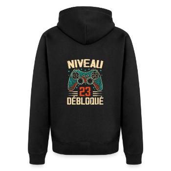 2001 cadeaux 23e Anniversaire, Aventure de 23 Ans - Veste à capuche bio Premium Unisexe - noir - Dos - Nico (187cm)