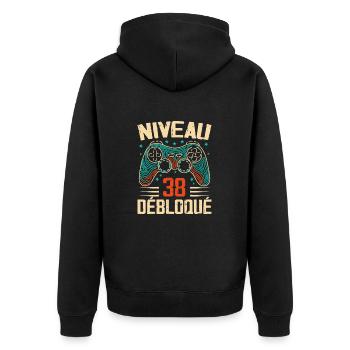 1986 cadeaux 38e Anniversaire, Aventure de 38 Ans - Veste à capuche bio Premium Unisexe - noir - Dos - Nico (187cm)