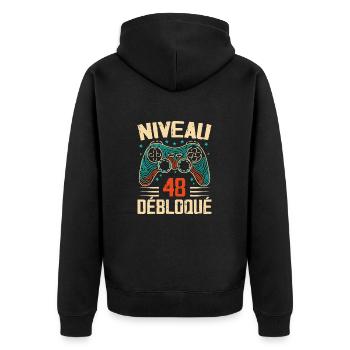 1976 cadeaux 48e Anniversaire, Aventure de 48 Ans - Veste à capuche bio Premium Unisexe - noir - Dos - Nico (187cm)