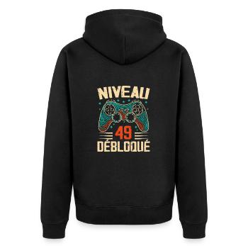 1975 49th Anniversary Gifts, 49 Year Adventure - Unisex Premium Organic Zip Hoodie - black - Back - Nico (187cm)