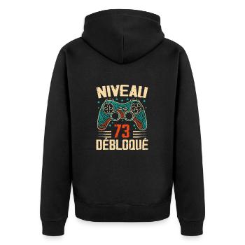 1951 Geschenke zum 73. Geburtstag, 73 Jahre Abenteuer - Unisex Premium Bio Zip Hoodie - Schwarz - Hinten - Nico (187cm)