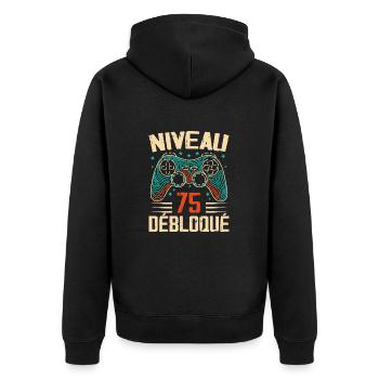 1949 75th Anniversary Gifts, 75th Anniversary Adventure - Unisex Premium Organic Zip Hoodie - black - Back - Nico (187cm)