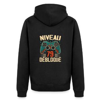 1945 cadeaux 79e Anniversaire, Aventure de 79 Ans - Veste à capuche bio Premium Unisexe - noir - Dos - Nico (187cm)