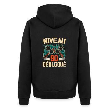 1934 cadeaux 90e Anniversaire, Aventure de 90 Ans - Veste à capuche bio Premium Unisexe - noir - Dos - Nico (187cm)