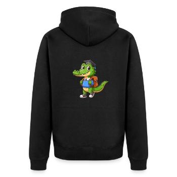 Crocodile Student School Enrollment First Year School Day - Unisex Premium Organic Zip Hoodie - black - Back - Nico (187cm)