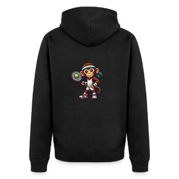 Tennis Playing Monkey Chimpanzee Cartoon - Unisex Premium Organic Zip Hoodie - black - Back - Nico (187cm)