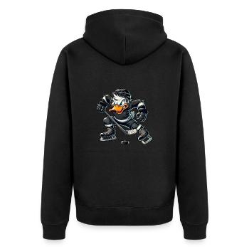 Coole Cartoon Ente Eishockey Spieler Eisfeld - Unisex Premium Bio Zip Hoodie - Schwarz - Hinten - Nico (187cm)