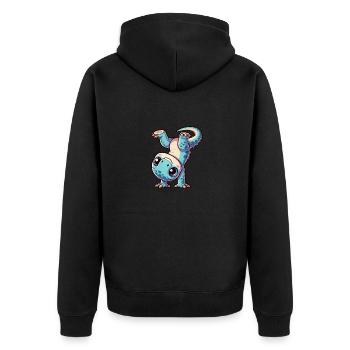 T-Rex handstand sporty clumsy - Unisex Premium Organic Zip Hoodie - black - Back - Nico (187cm)