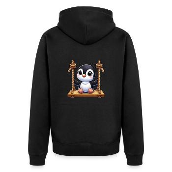 Cute Penguin on Swing Cartoon Playground - Unisex Premium Organic Zip Hoodie - black - Back - Nico (187cm)