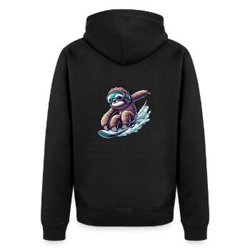 Cute Sloth Snowboard Cartoon Winter Sports - Unisex Premium Organic Zip Hoodie - black - Back - Nico (187cm)