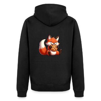 Comic Fuchs mit Keksen Süßigkeiten - Unisex Premium Bio Zip Hoodie - Schwarz - Hinten - Nico (187cm)
