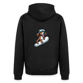 Dackel Hund Snowboard Comics Winterspaß - Unisex Premium Bio Zip Hoodie - Schwarz - Hinten - Nico (187cm)