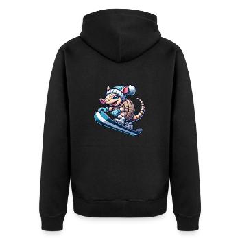 Cute Armadillo Snowboard Comic Winter Sports - Unisex Premium Organic Zip Hoodie - black - Back - Nico (187cm)