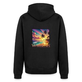 Waikiki Strand Sonnenuntergang Palmen Meer - Unisex Premium Bio Zip Hoodie - Schwarz - Hinten - Nico (187cm)