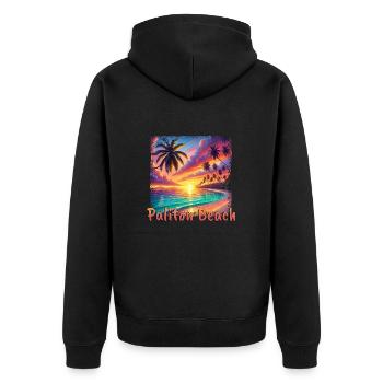 Waikiki, Hawaii, Sonnenuntergang, Palmen, Meer, St - Unisex Premium Bio Zip Hoodie - Schwarz - Hinten - Nico (187cm)
