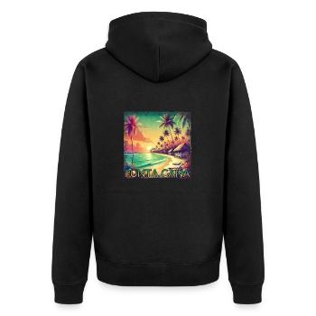 Punta Cana Karibik Palmen Sonnenuntergang Grunge - Unisex Premium Bio Zip Hoodie - Schwarz - Hinten - Nico (187cm)